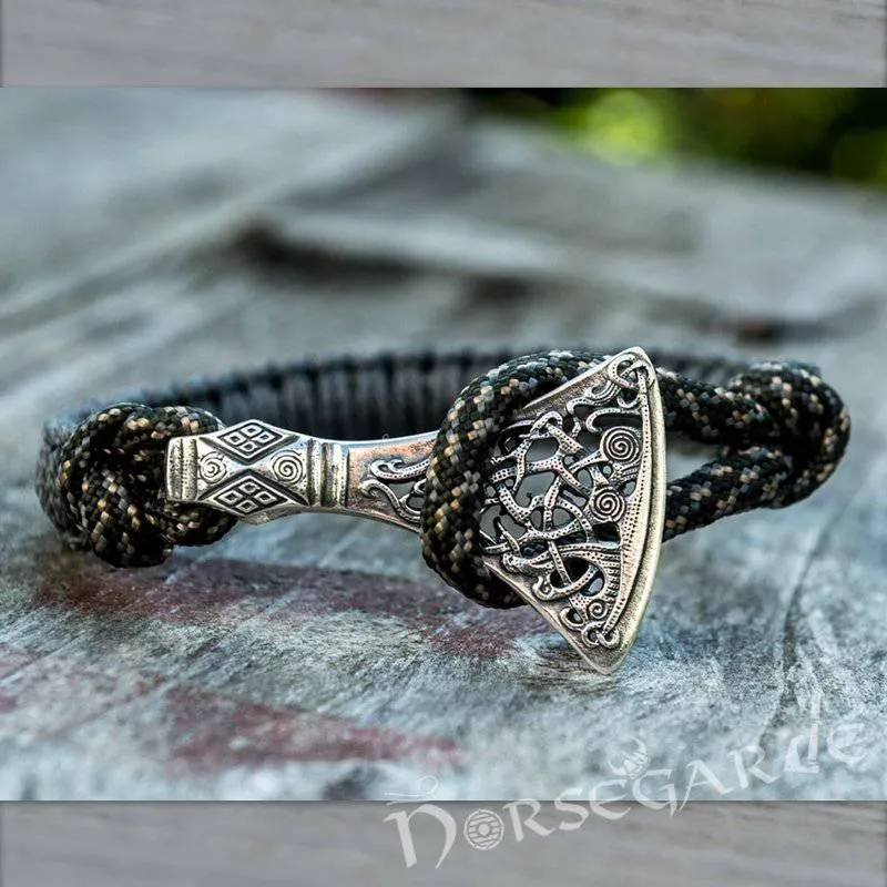 Handcrafted Grey Paracord Bracelet with Axe Head - Sterling Silver