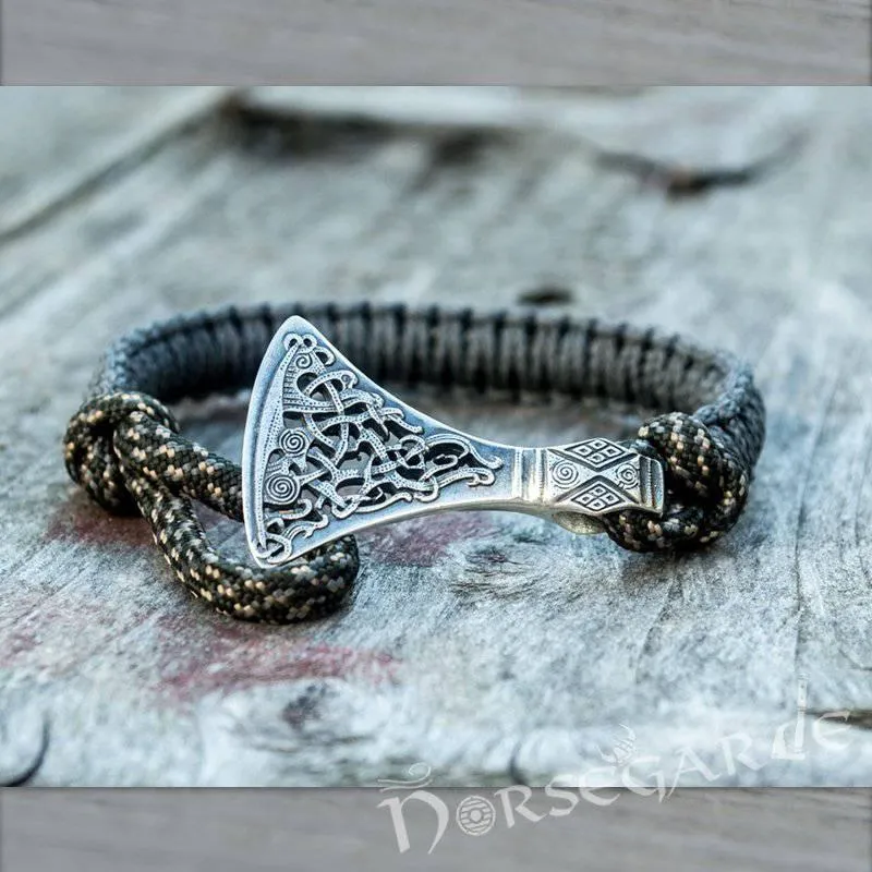 Handcrafted Grey Paracord Bracelet with Axe Head - Sterling Silver