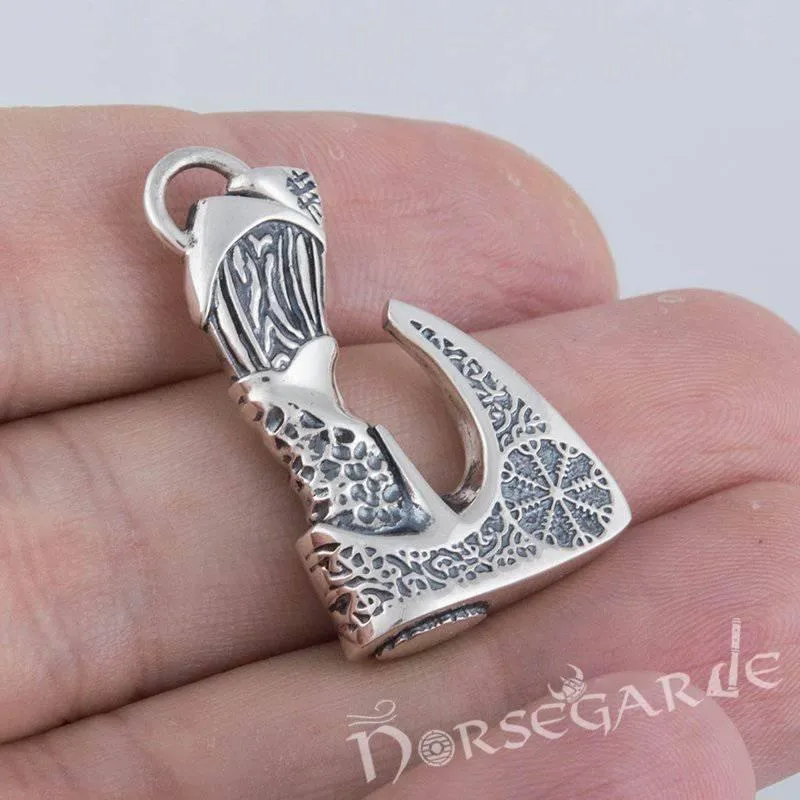 Handcrafted Helm of Awe Axe Pendant - Sterling Silver