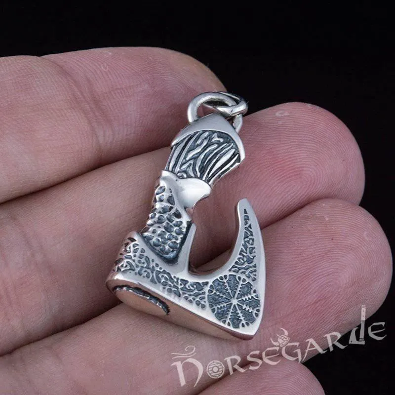 Handcrafted Helm of Awe Axe Pendant - Sterling Silver