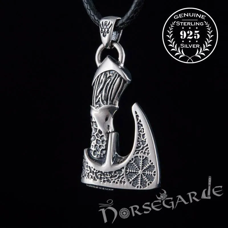 Handcrafted Helm of Awe Axe Pendant - Sterling Silver