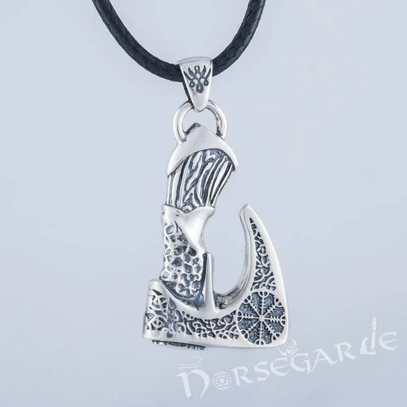 Handcrafted Helm of Awe Axe Pendant - Sterling Silver