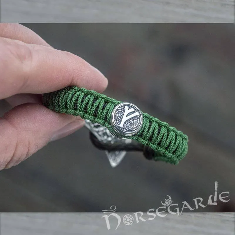 Handcrafted Meadow Paracord Bracelet with Axe Head and Rune - Sterling Silver