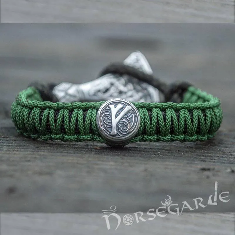 Handcrafted Meadow Paracord Bracelet with Axe Head and Rune - Sterling Silver