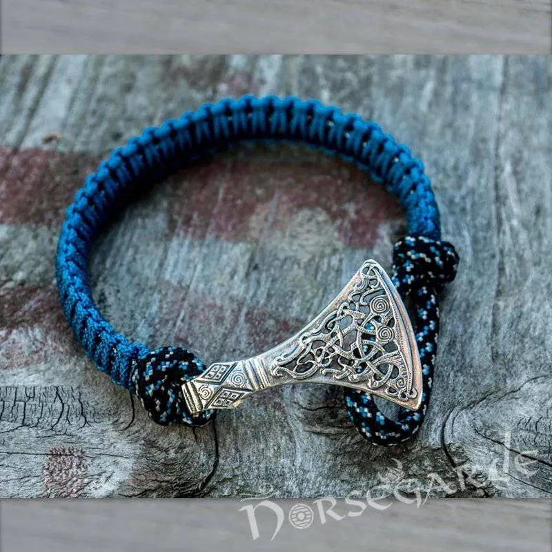 Handcrafted Ocean Paracord Bracelet with Axe Head - Sterling Silver