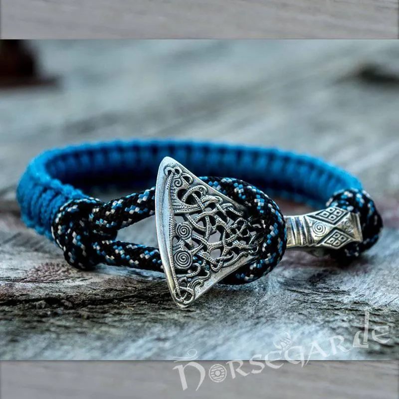 Handcrafted Ocean Paracord Bracelet with Axe Head - Sterling Silver