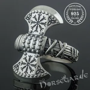 Handcrafted Runic Axe Ring - Sterling Silver