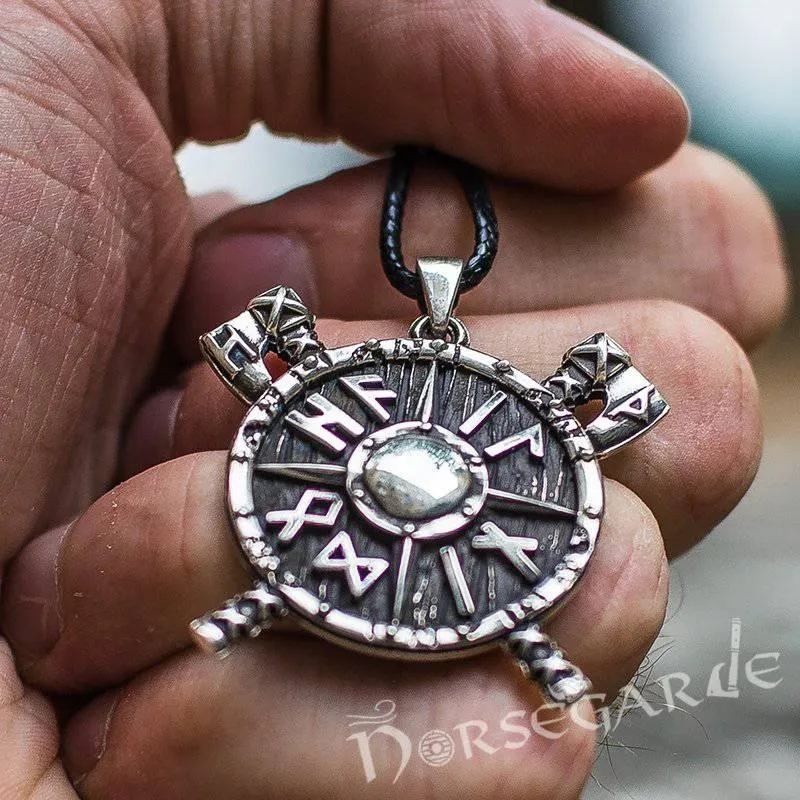 Handcrafted Runic Axes and Shield Pendant - Sterling Silver