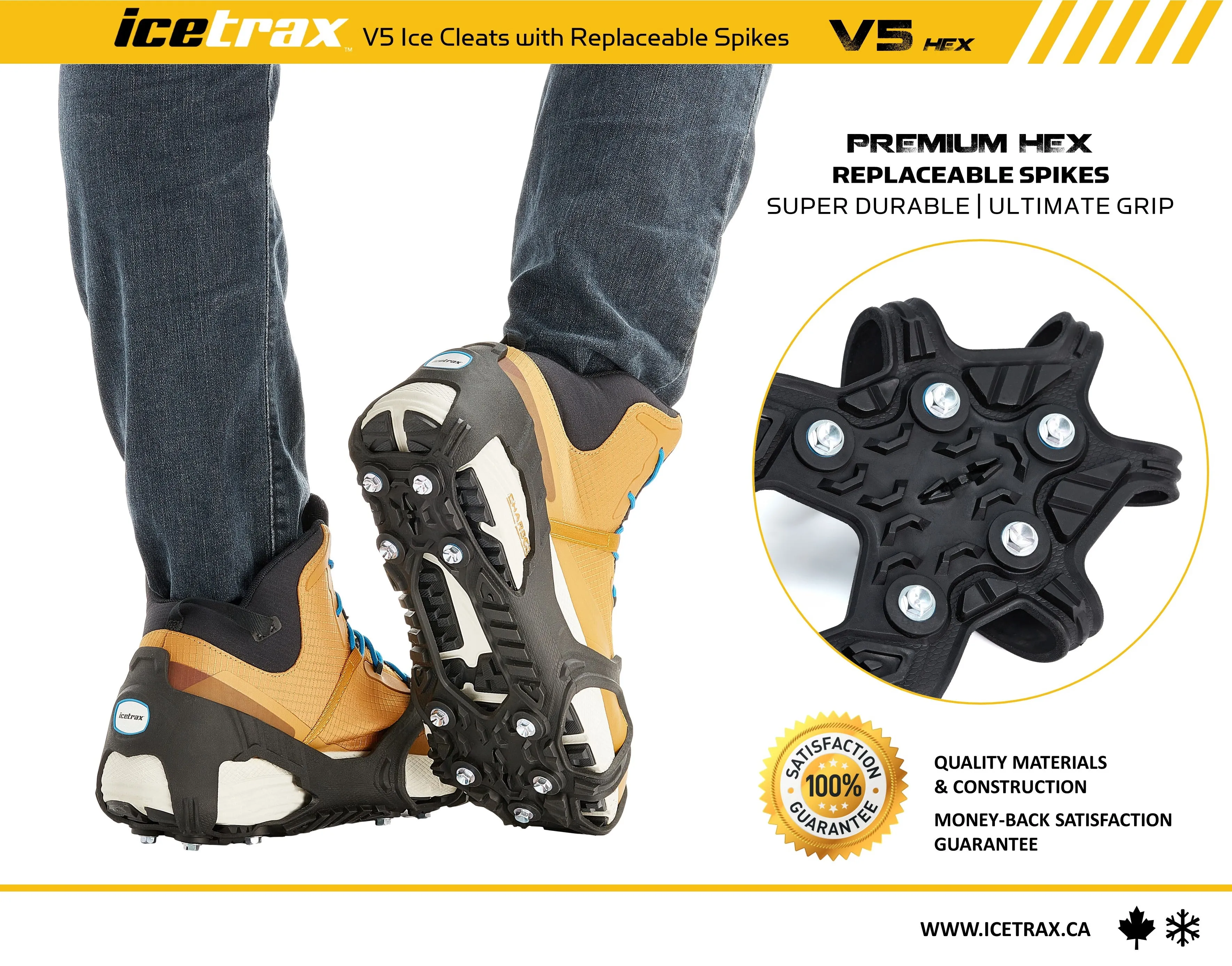 ICETRAX V5 HEX Ice Cleats, Easy to Replace Spikes