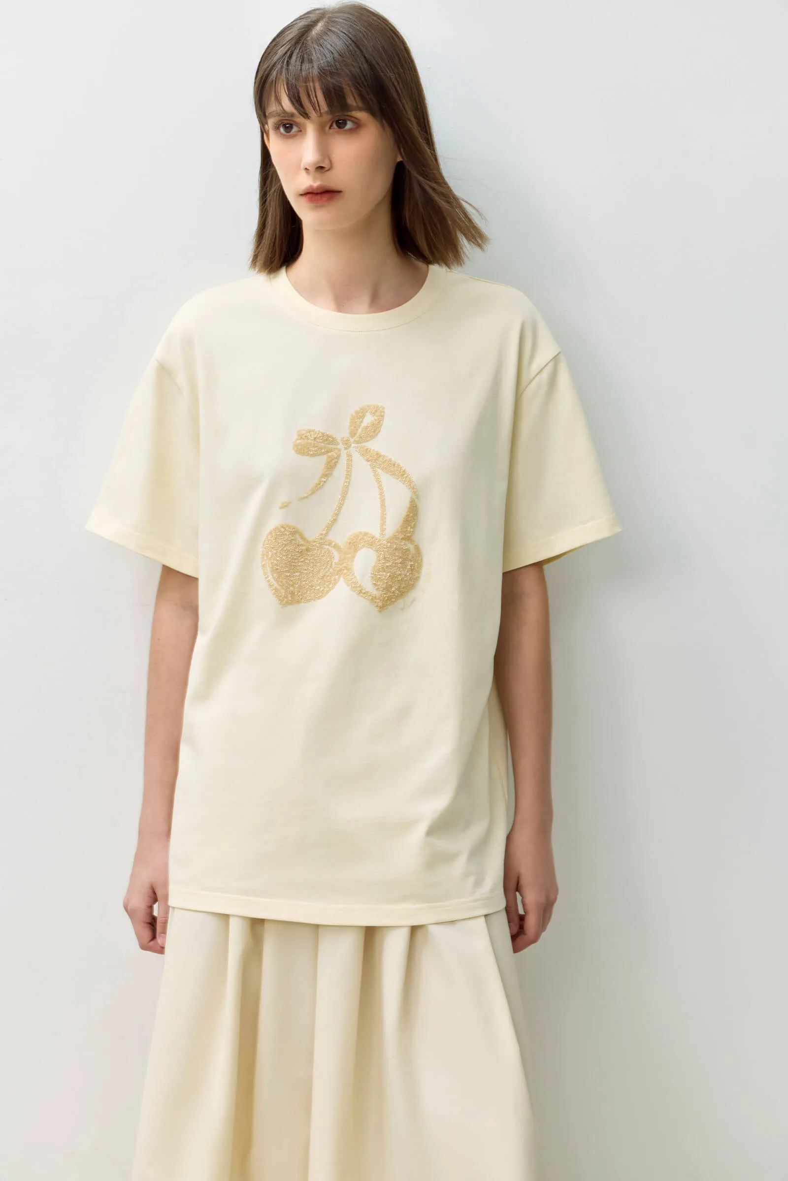 LILY Heart Cherry Bowknot Short Sleeve T-Shirt