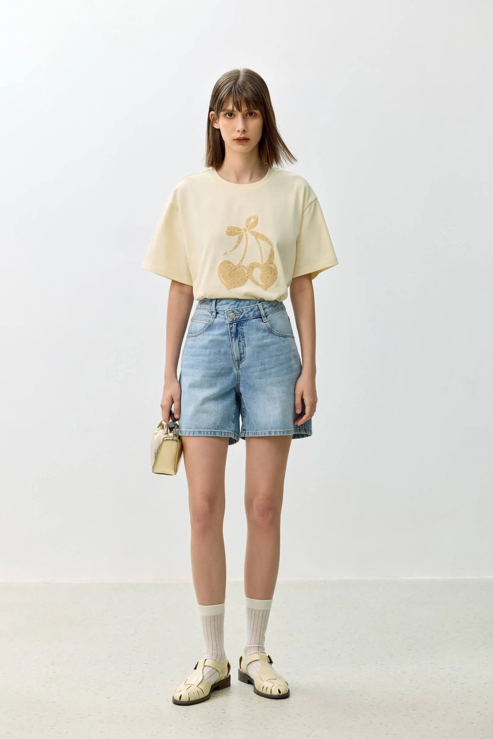 LILY Heart Cherry Bowknot Short Sleeve T-Shirt