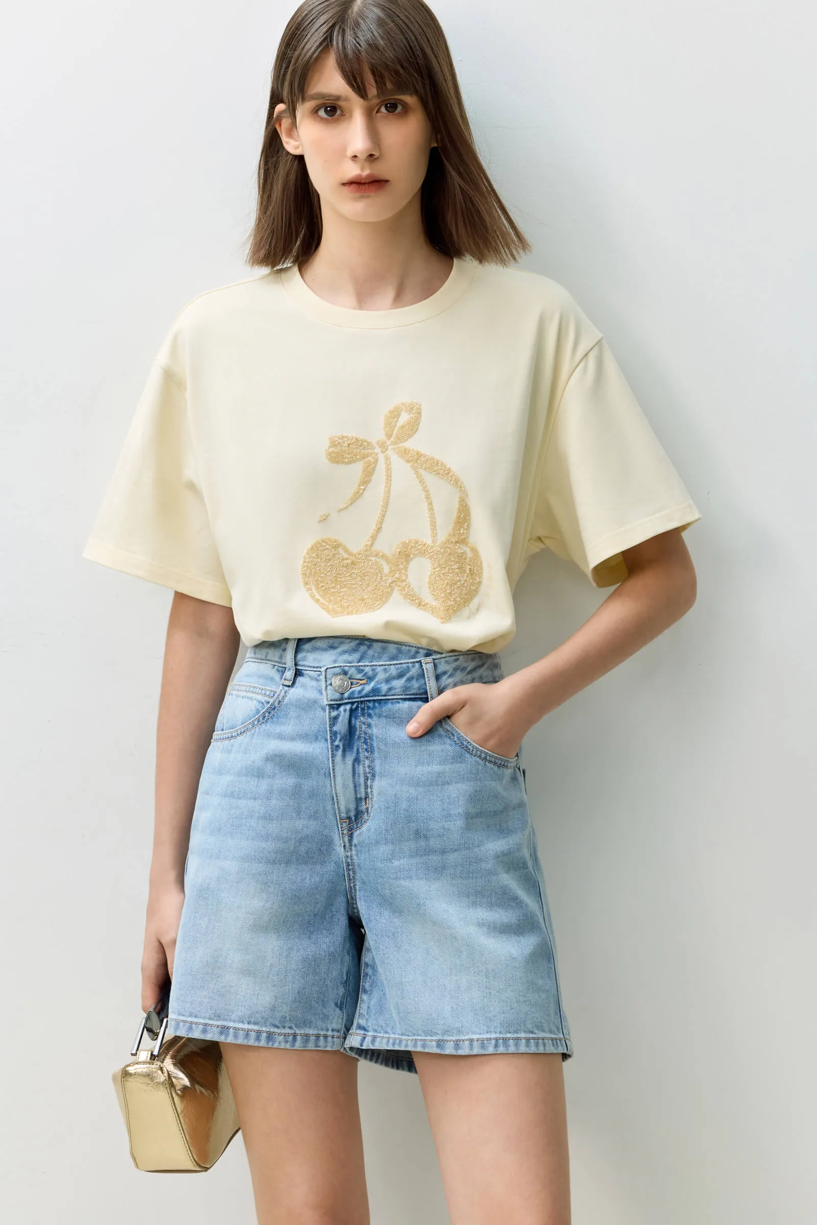 LILY Heart Cherry Bowknot Short Sleeve T-Shirt