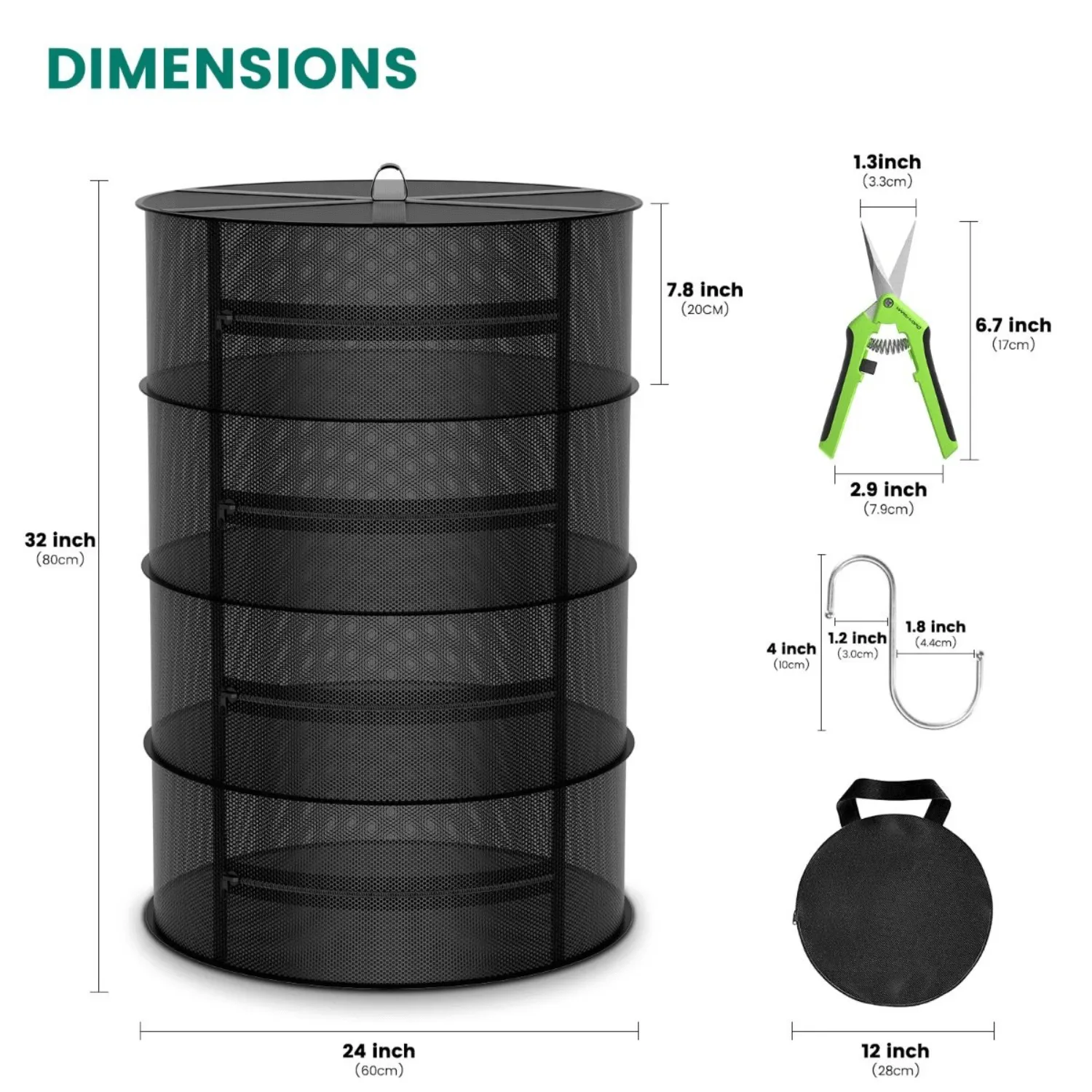 Mars Hydro 4-Layer Mesh Herb Drying Rack with Pruning Shear