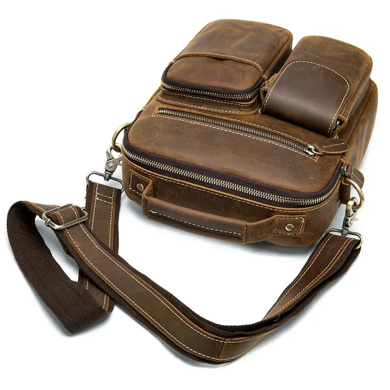 Mens Classic Vintage Durable Leather Crossbody Bags Shoulder Packs