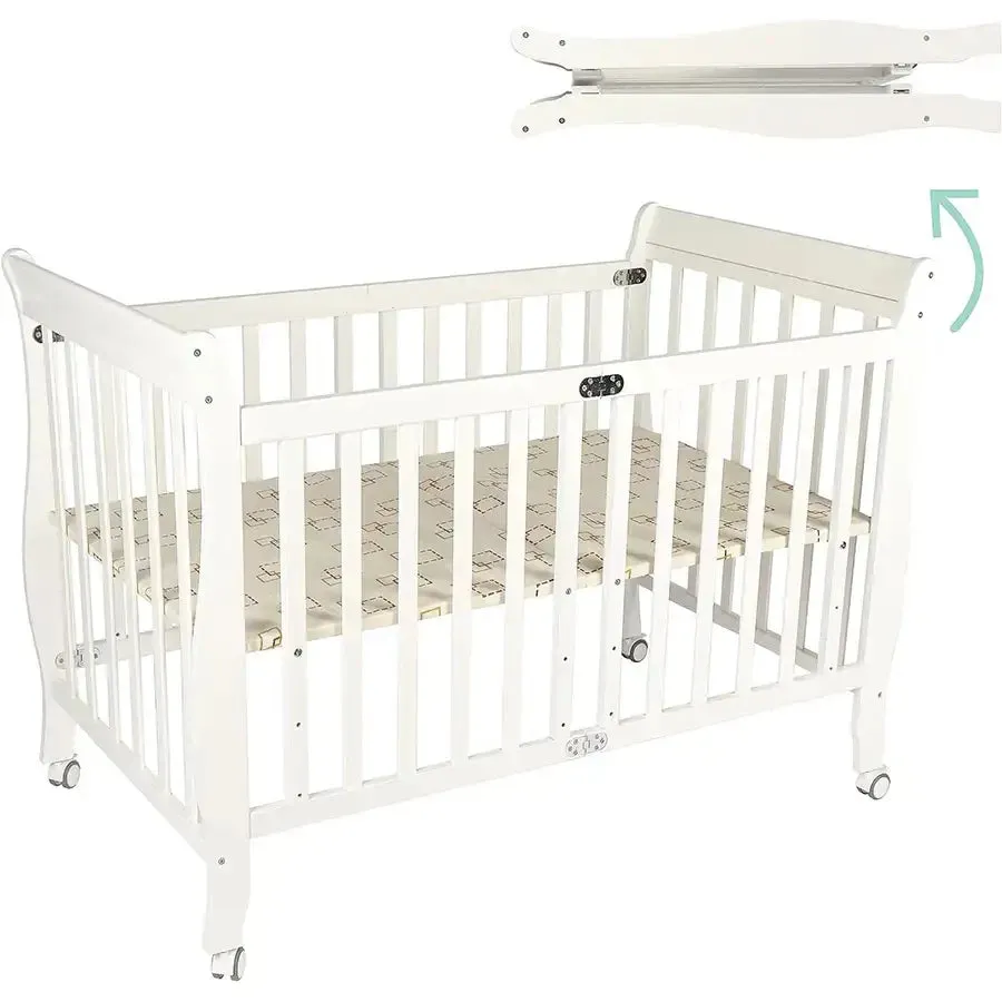 Moon Wooden Foldable Crib (White)