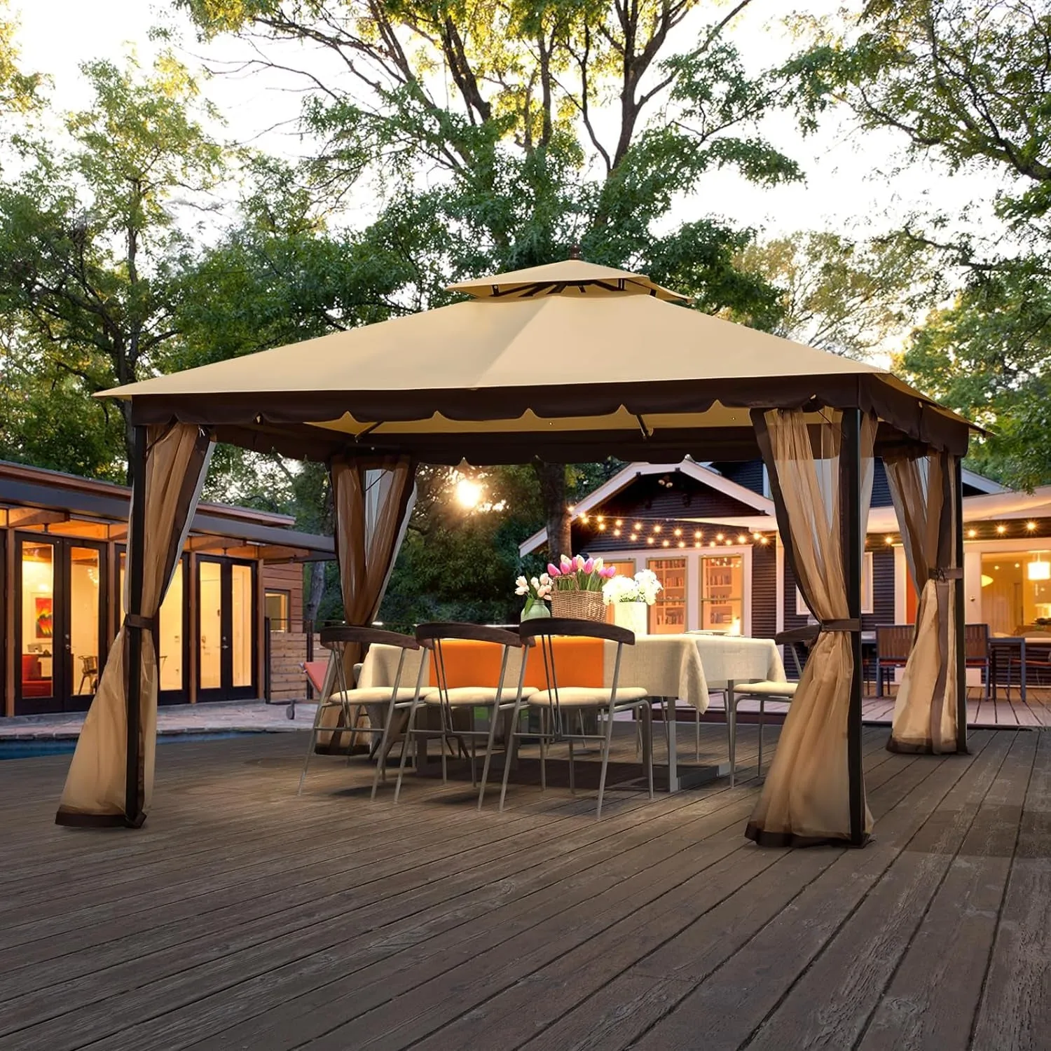 [New-Gen] Outdoor Patio Gazebo 10X12,Gazebo with Mosquito Netting[Metal Heavy Duty Frame],Outdoor Canopy Gazebo with Mosquito-Proof Wave Edge,Outdoor Gazebo Tent,Waterproof Sunshade for Deck/Backyard