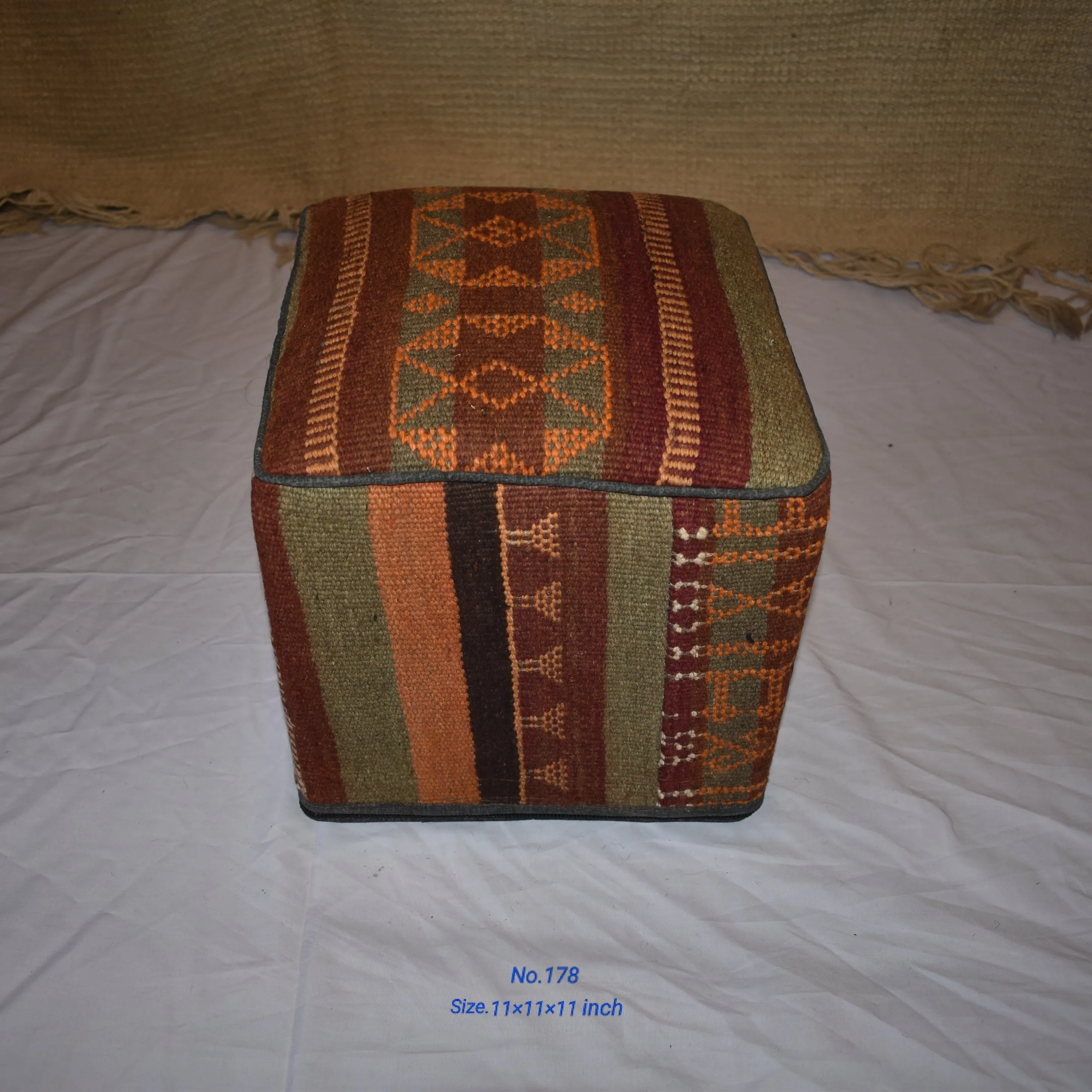 One of a Kind Kilim Rug Pouf Ottoman foot stool - #178