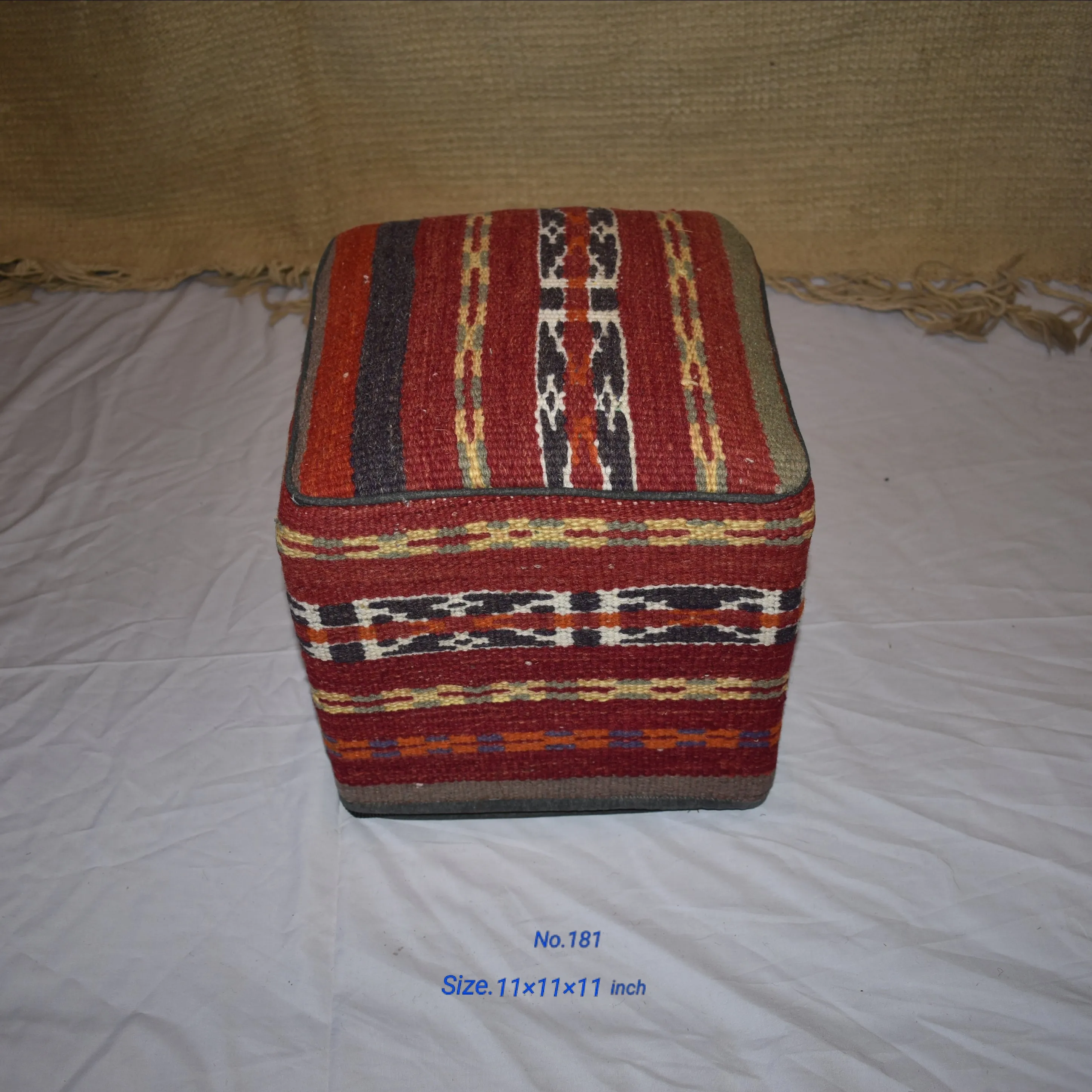 One of a Kind Kilim Rug Pouf Ottoman foot stool - #181