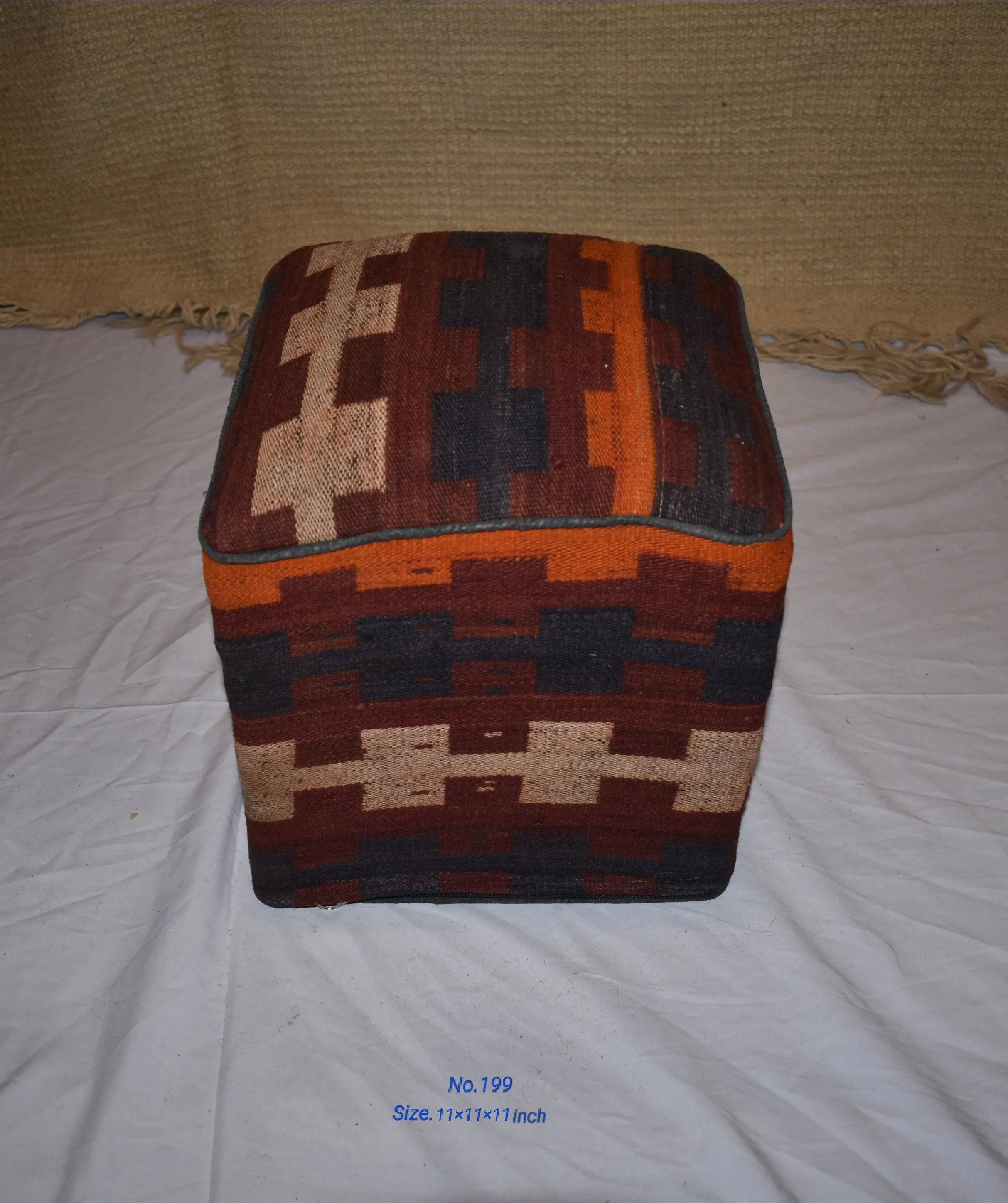 One of a Kind Kilim Rug Pouf Ottoman foot stool - #199