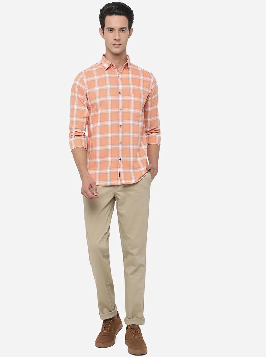 Orange & White Checked Slim Fit Semi Casual Shirt | JadeBlue