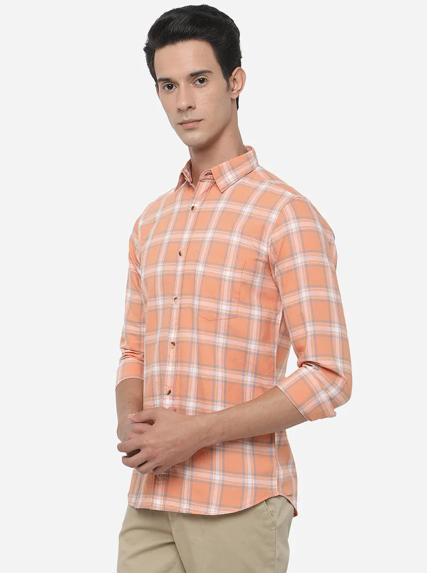 Orange & White Checked Slim Fit Semi Casual Shirt | JadeBlue