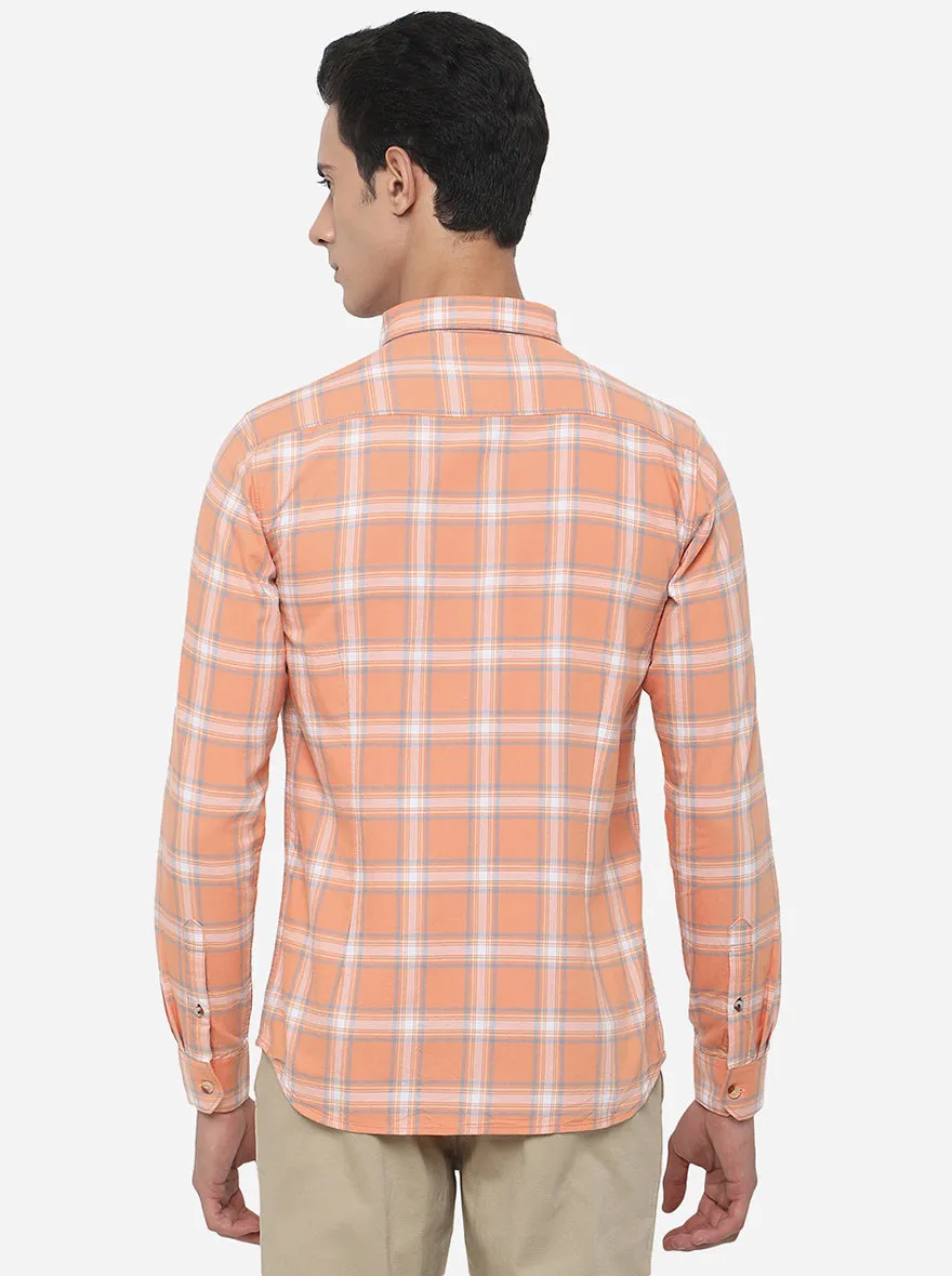 Orange & White Checked Slim Fit Semi Casual Shirt | JadeBlue