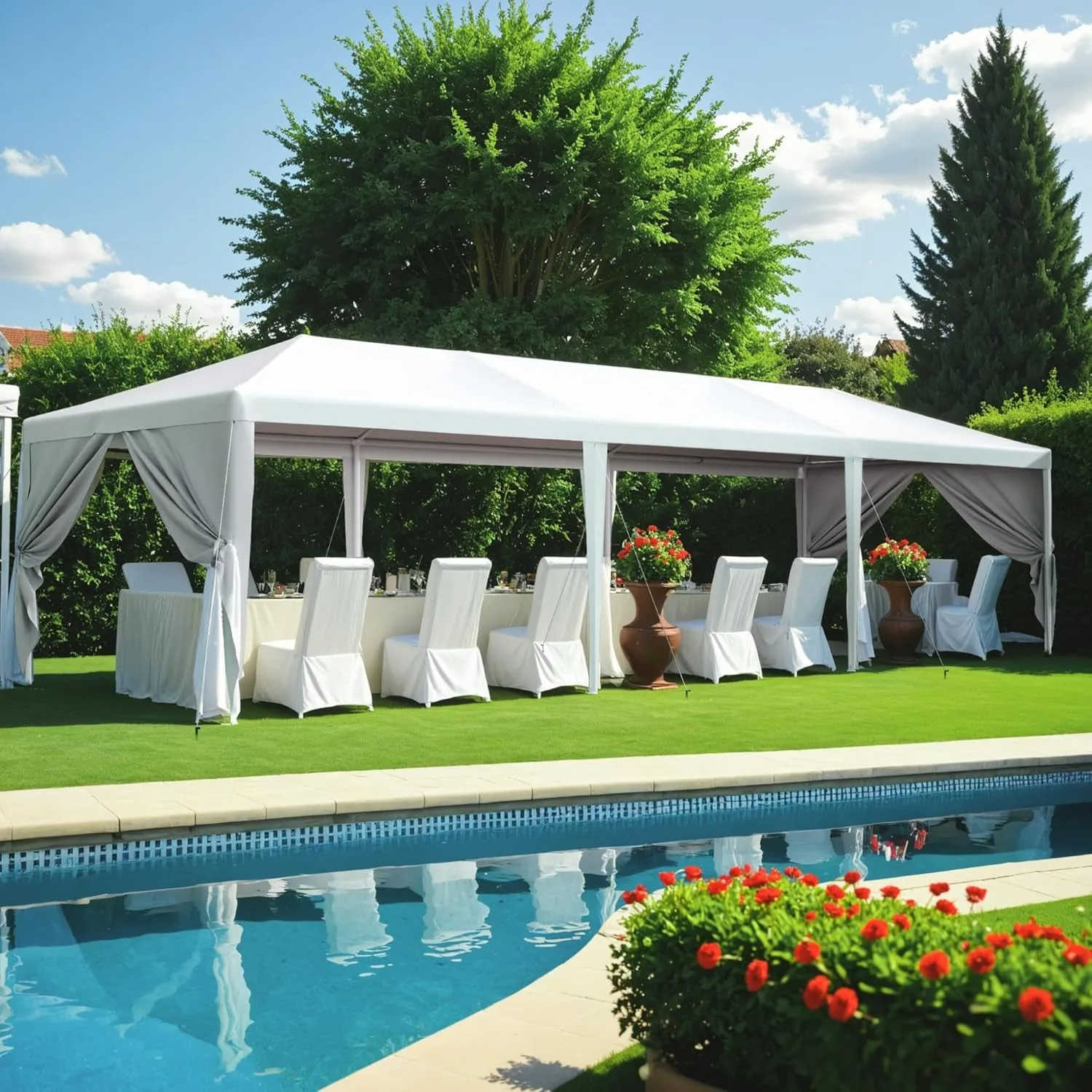 Party Tent, 10X30 Tents for Parties, Outdoor Wedding Tent for Parties Patio Gazebo Shelter with Removable Sidewalls, Party Wedding BBQ Events Tent (Pure White)