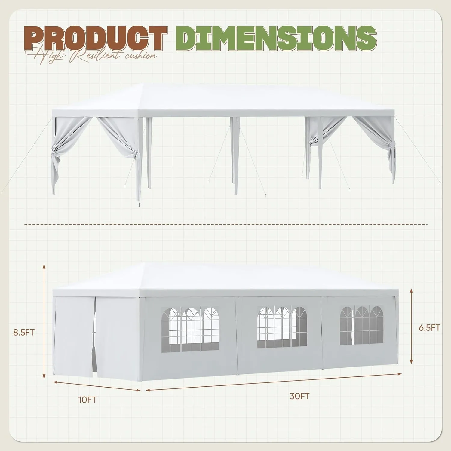 Party Tent, 10X30 Tents for Parties, Outdoor Wedding Tent for Parties Patio Gazebo Shelter with Removable Sidewalls, Party Wedding BBQ Events Tent (Pure White)