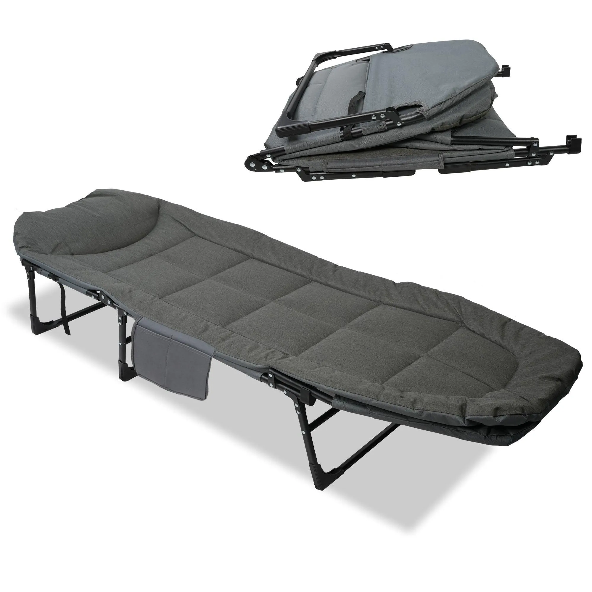 Portable Folding Camping Cots Sleeping Cots with Mattress and Adjustable Backrest, Gray