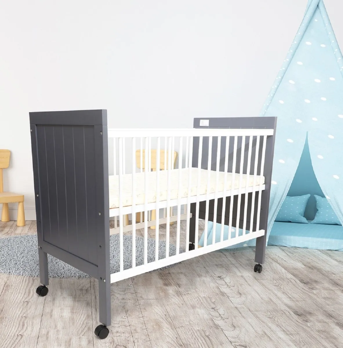 R for Rabbit Babys Den Baby Cot & Crib- Grey White