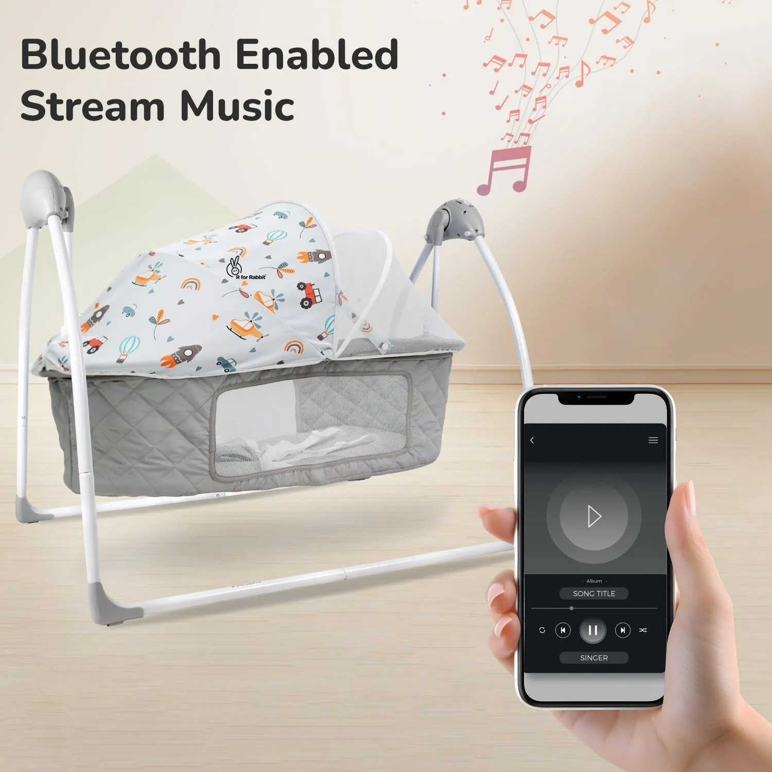 R for Rabbit Lullabies Plus cradle- Grey