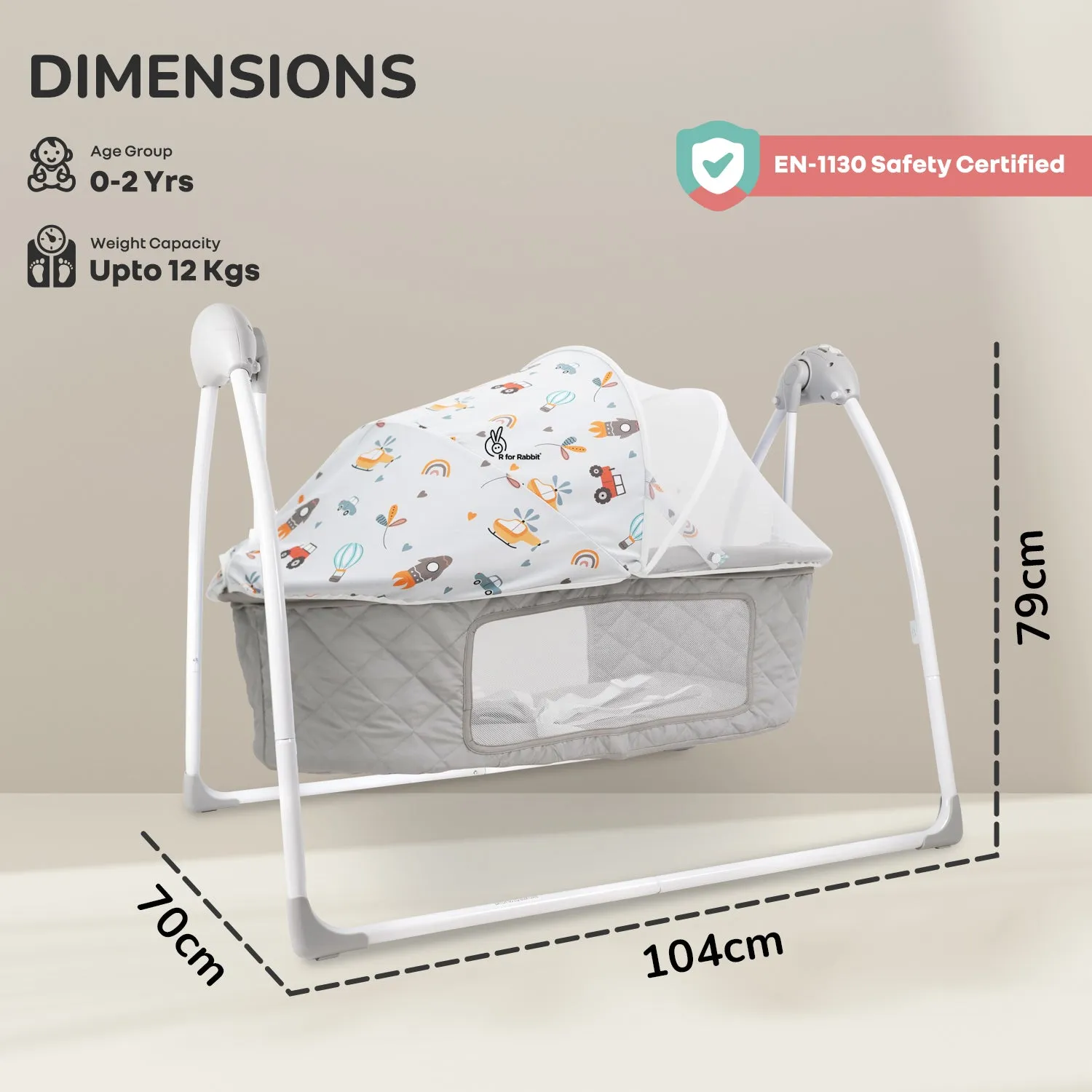 R for Rabbit Lullabies Plus cradle- Grey