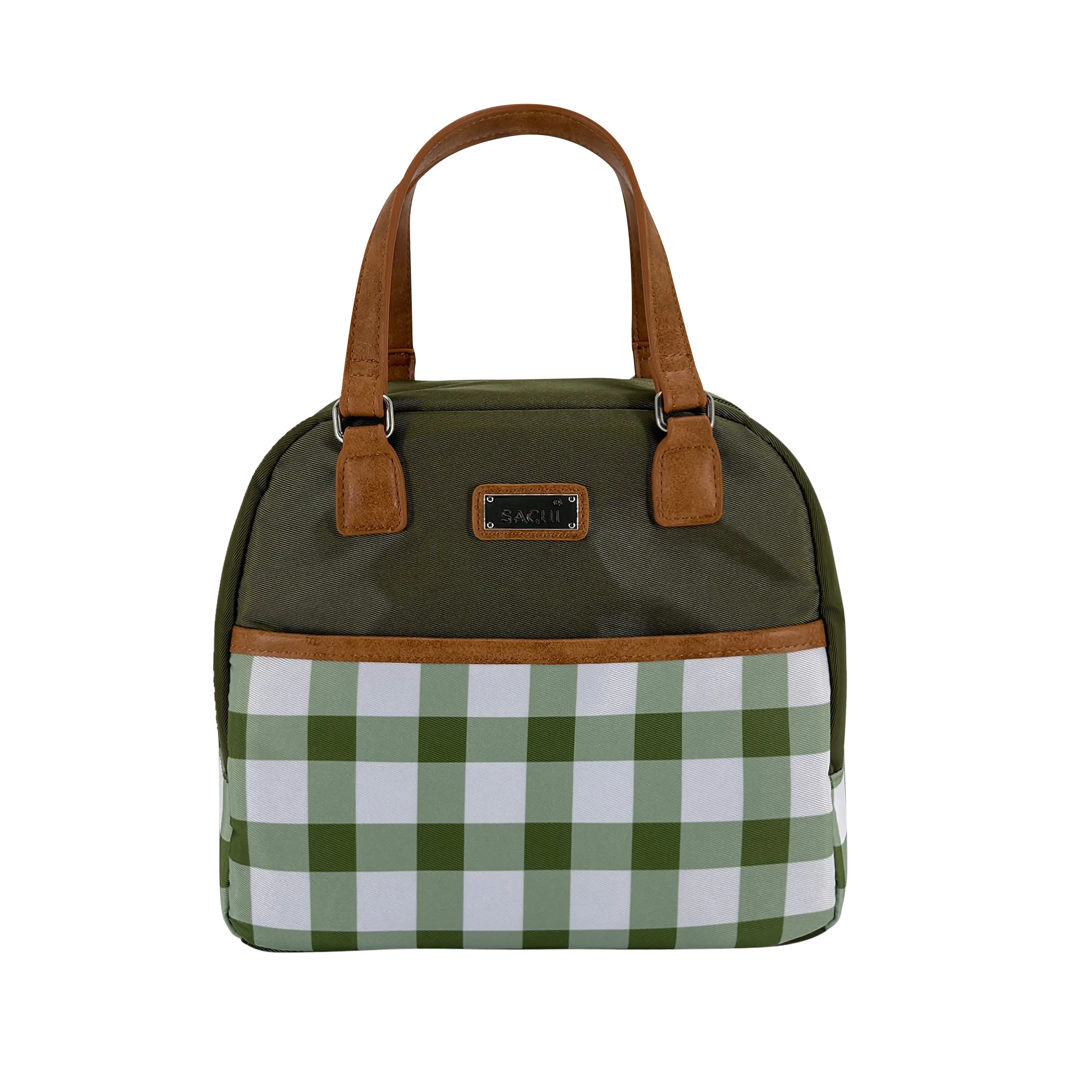 Sachi Insulated Cali Lunch Bag - Olive Green Gingham