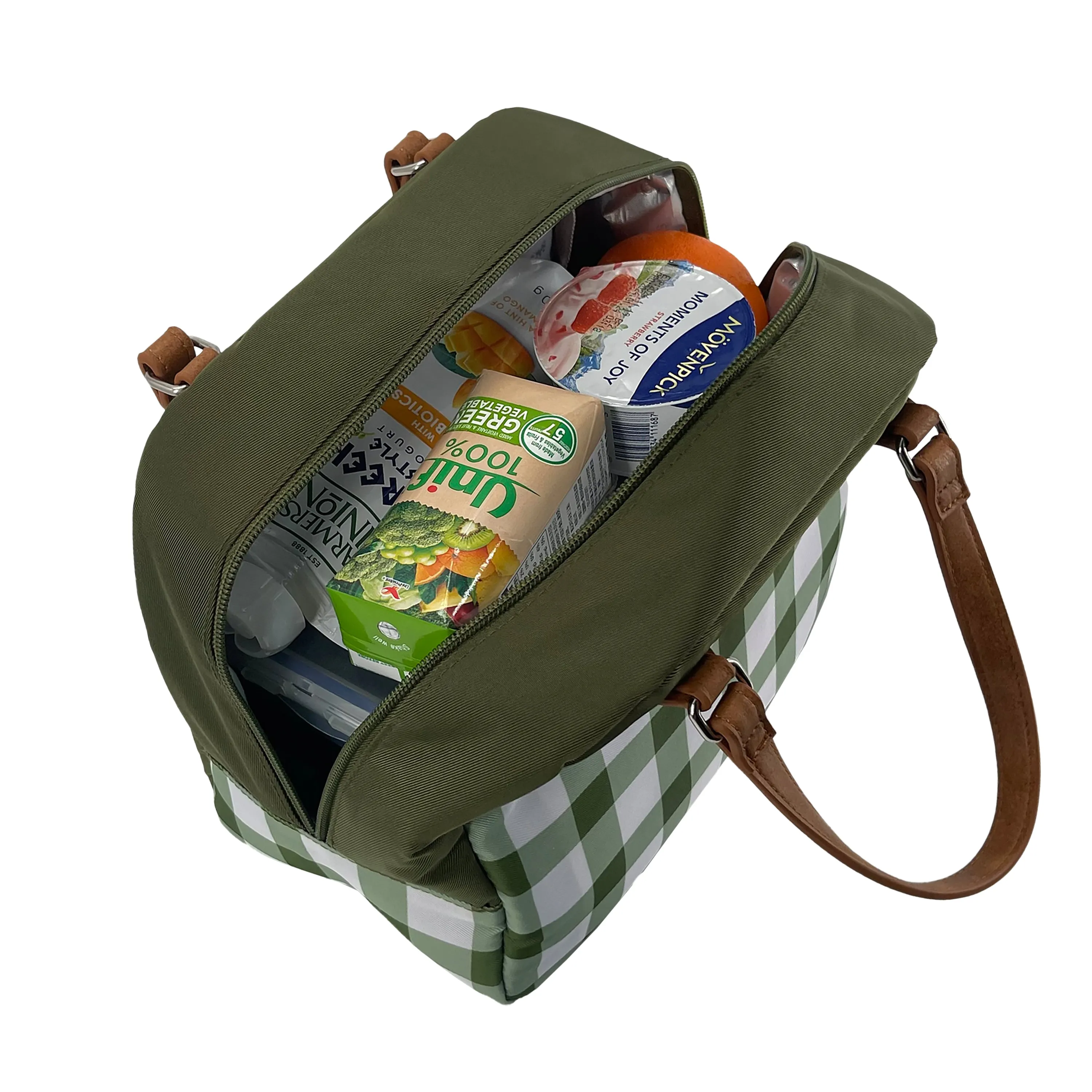 Sachi Insulated Cali Lunch Bag - Olive Green Gingham