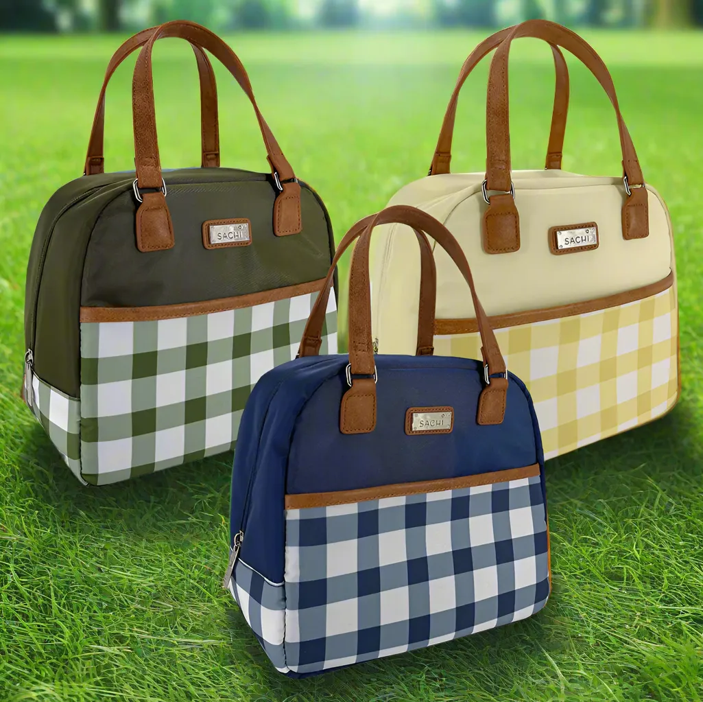 Sachi Insulated Cali Lunch Bag - Olive Green Gingham