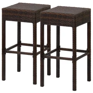 Set of 2 Wicker Backless Counter Height Bar Stools - Brown