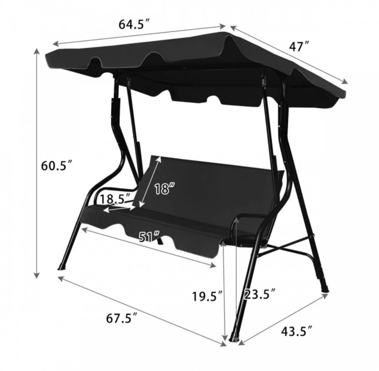 Super Relaxing 3 Person Outdoor Patio Canopy Swing With Cushioned Steel Frame | Porch Swing | Adjustable Canopy | High Weight Capacity