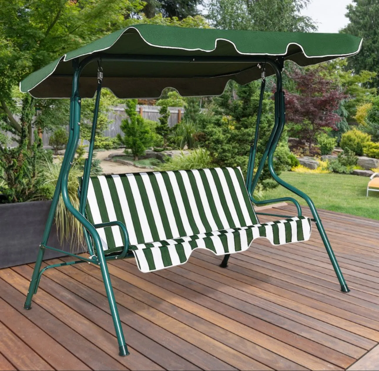 Super Relaxing 3 Person Outdoor Patio Canopy Swing With Cushioned Steel Frame | Porch Swing | Adjustable Canopy | High Weight Capacity