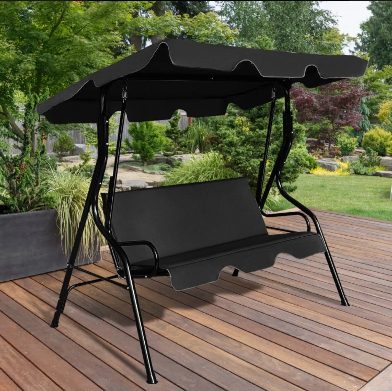 Super Relaxing 3 Person Outdoor Patio Canopy Swing With Cushioned Steel Frame | Porch Swing | Adjustable Canopy | High Weight Capacity