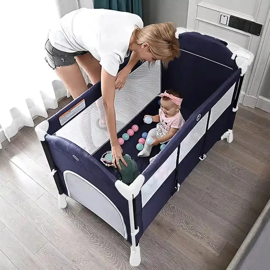 Teknum 4 in 1 Baby Bedside Co-Sleeper Bassinet/Crib and Playpen wt Rocker (Navy Blue)