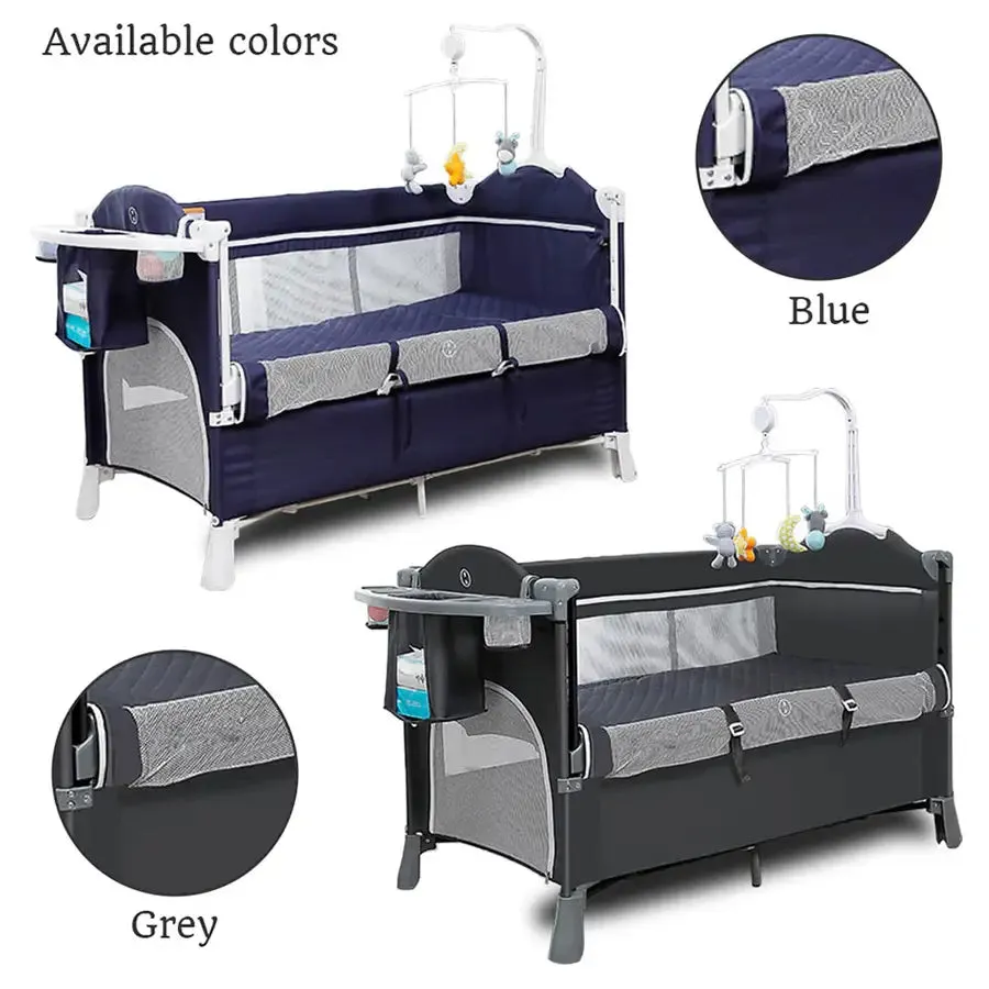 Teknum 4 in 1 Baby Bedside Co-Sleeper Bassinet/Crib and Playpen wt Rocker (Navy Blue)