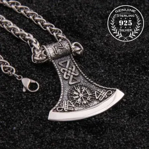 Vegvisir Rune Axe Head Pendant - Sterling Silver