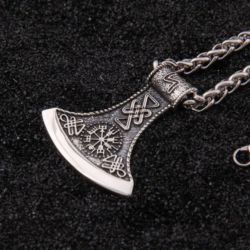 Vegvisir Rune Axe Head Pendant - Sterling Silver