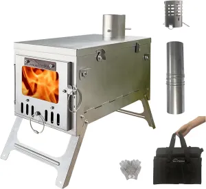 versatile T6 TA1 Titanium Wood Burning Stove Portable 4.4lbs, Folding Camping Tent Stove Lightweight Small Hot Tent Stove 7.2ft Chimney Backpacking