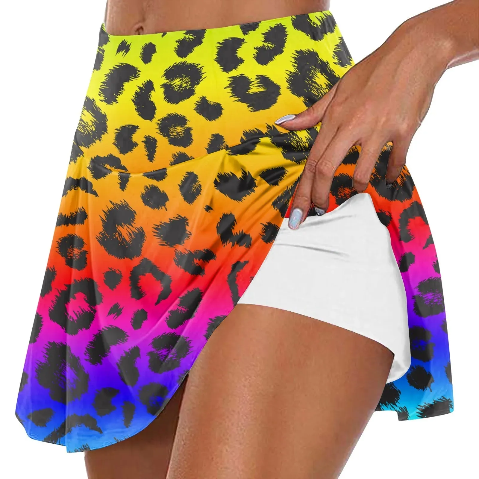 Women Performance Cheetah Print Skirt Skort -Tennis Golf Workout